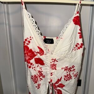 Vici White and Red Floral Lace Top